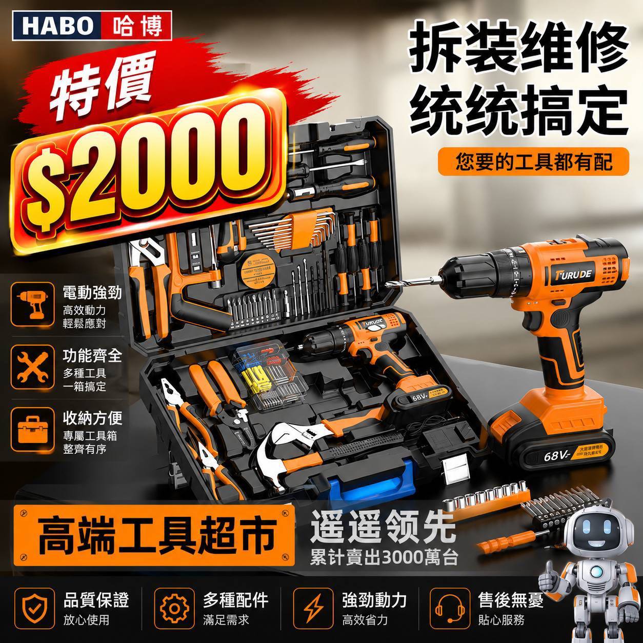 電動工具與手工具組商品宣傳圖